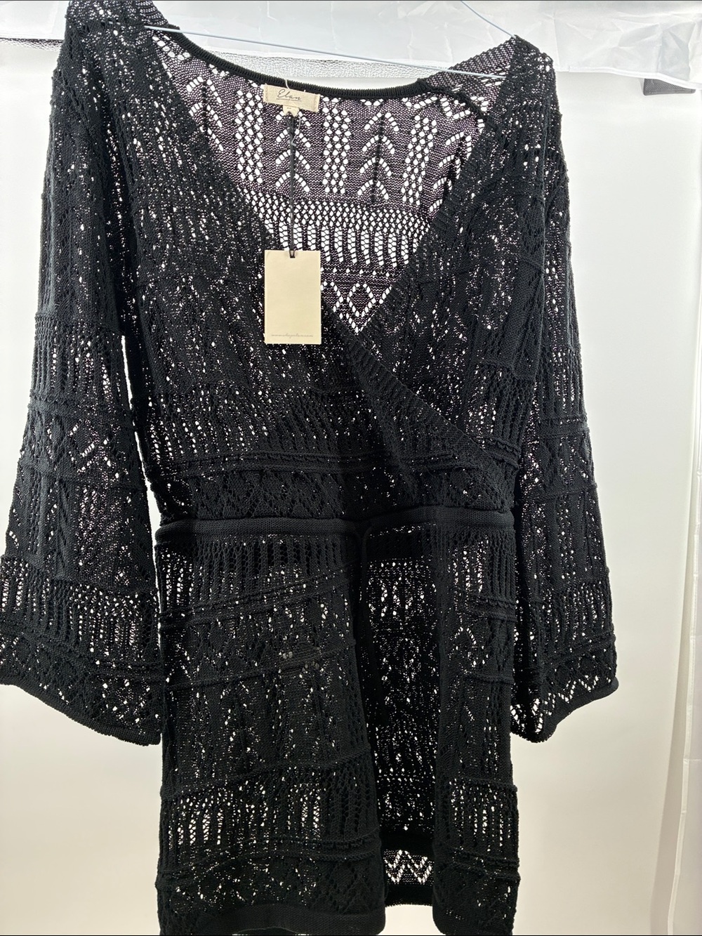 Elan Black Crochet Knit Wrap